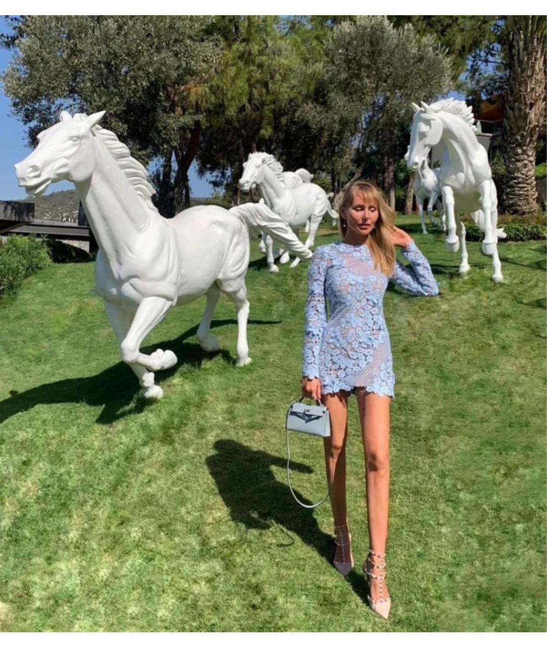 SELF-PORTRAIT Голубое полиэстеровое вечернее платье, фото 6