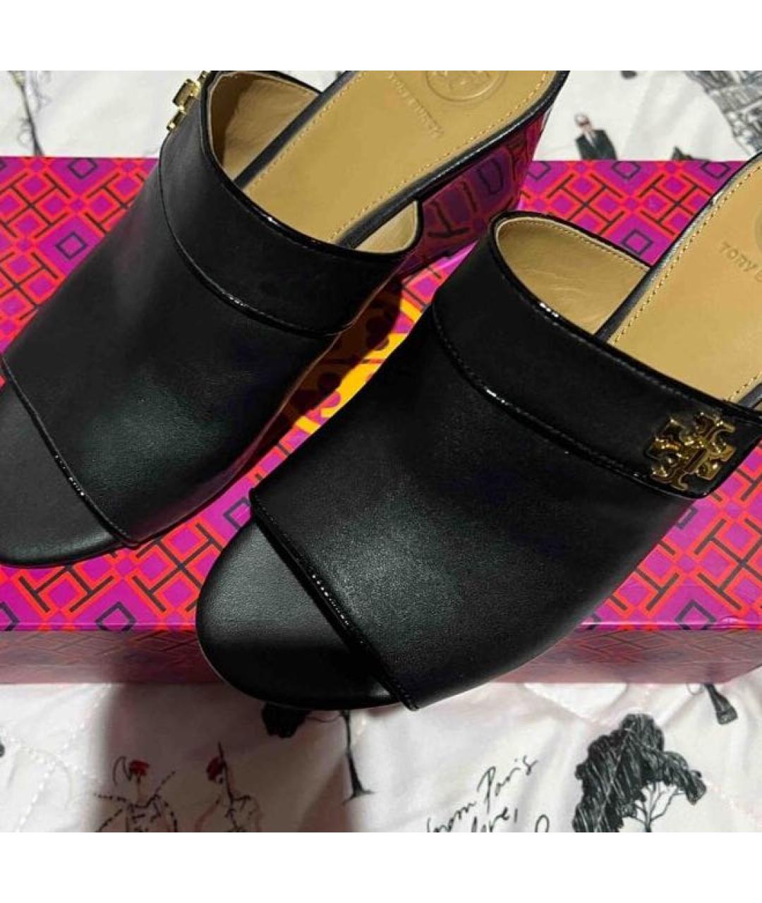 TORY BURCH Черные кожаные сабо, фото 5