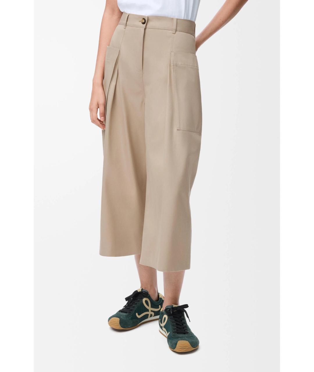 LOEWE Бежевые хлопковые прямые брюки, фото 4