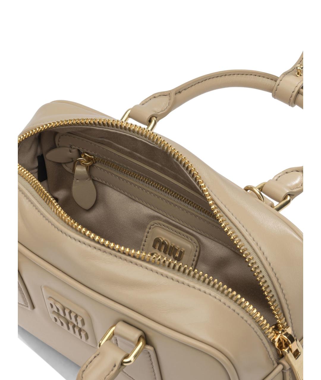 MIU MIU Бежевая кожаная сумка через плечо, фото 4