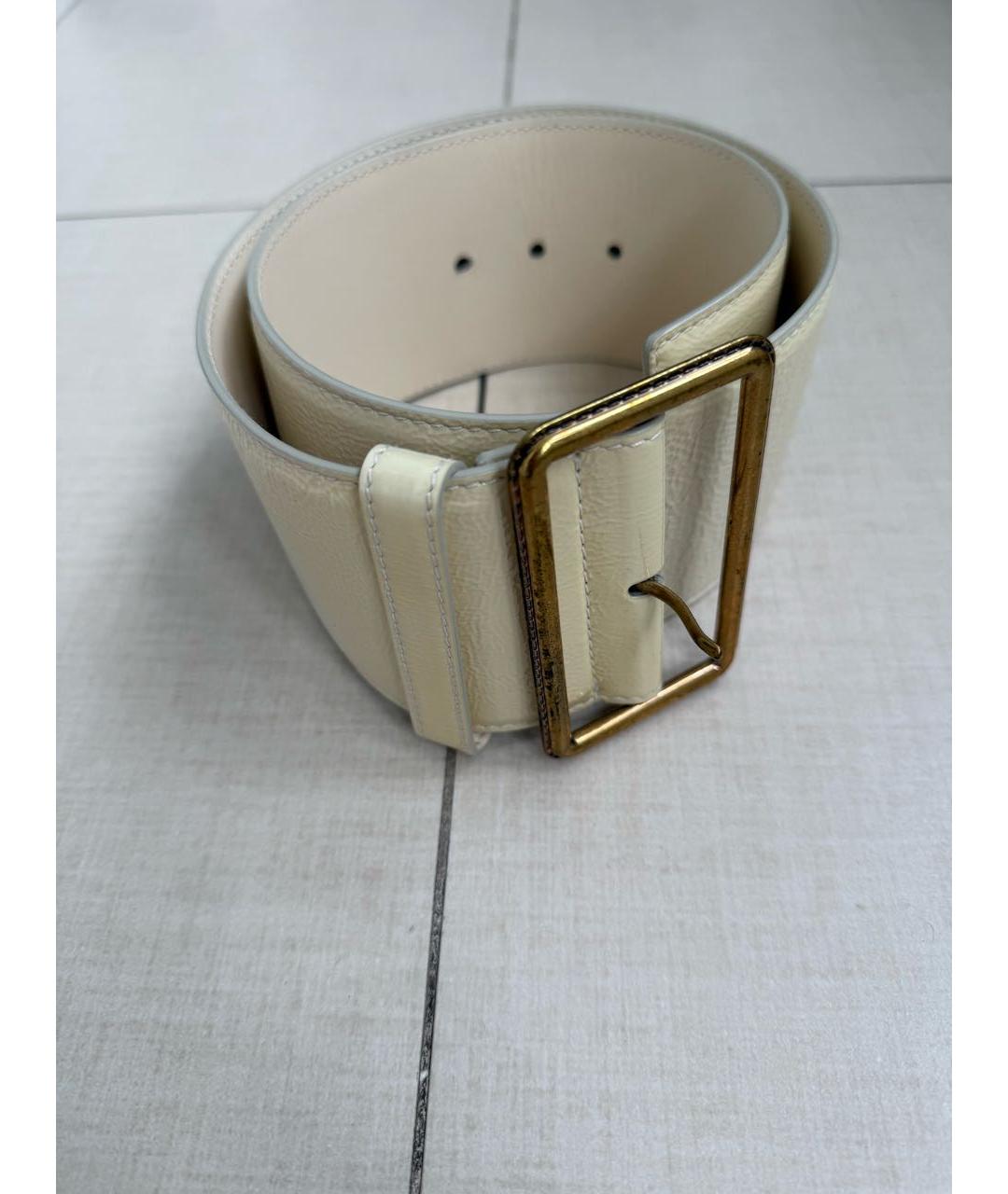 SAINT LAURENT Белый ремень из лакированной кожи, фото 6