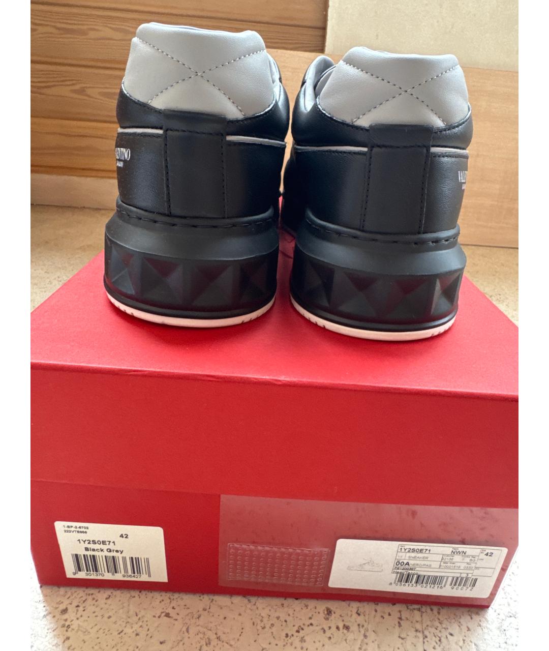 VALENTINO Черные кожаные низкие кроссовки / кеды, фото 4