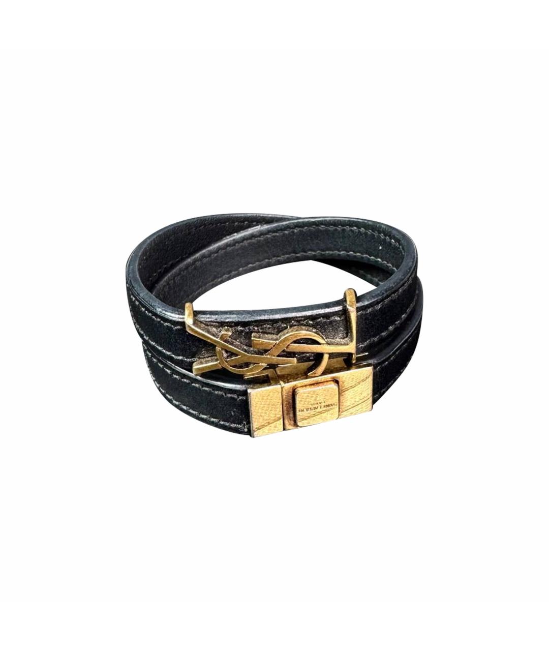 SAINT LAURENT Черный кожаный браслет, фото 1