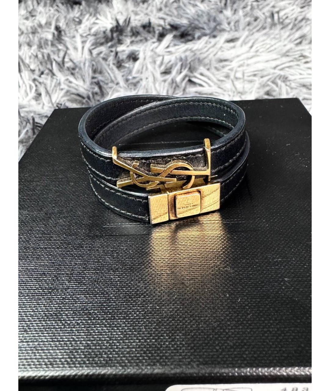 SAINT LAURENT Черный кожаный браслет, фото 5