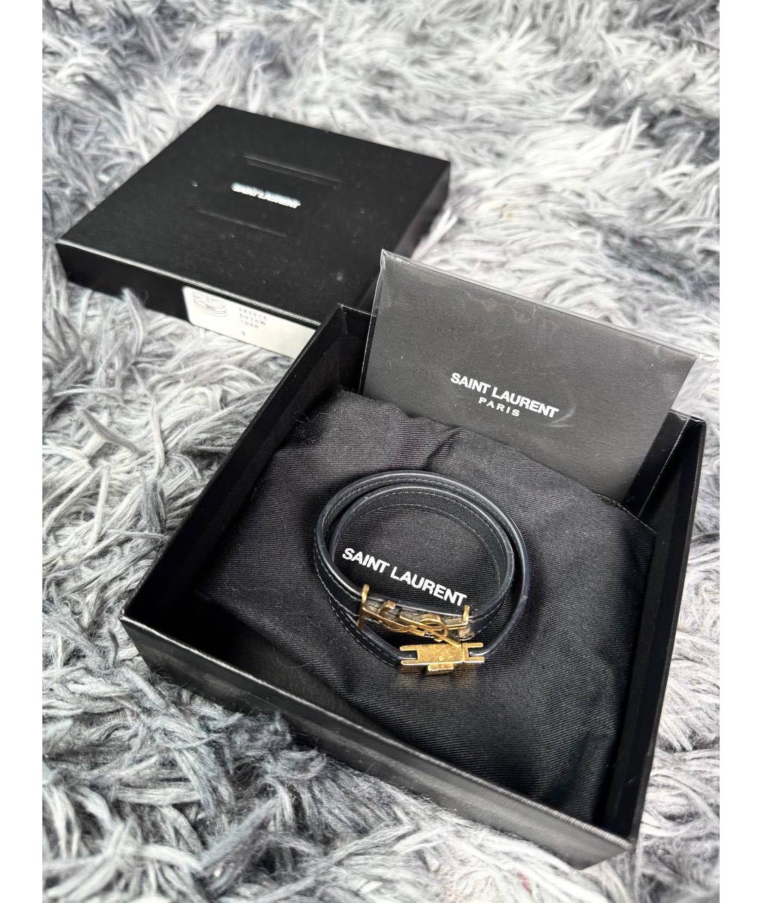 SAINT LAURENT Черный кожаный браслет, фото 4