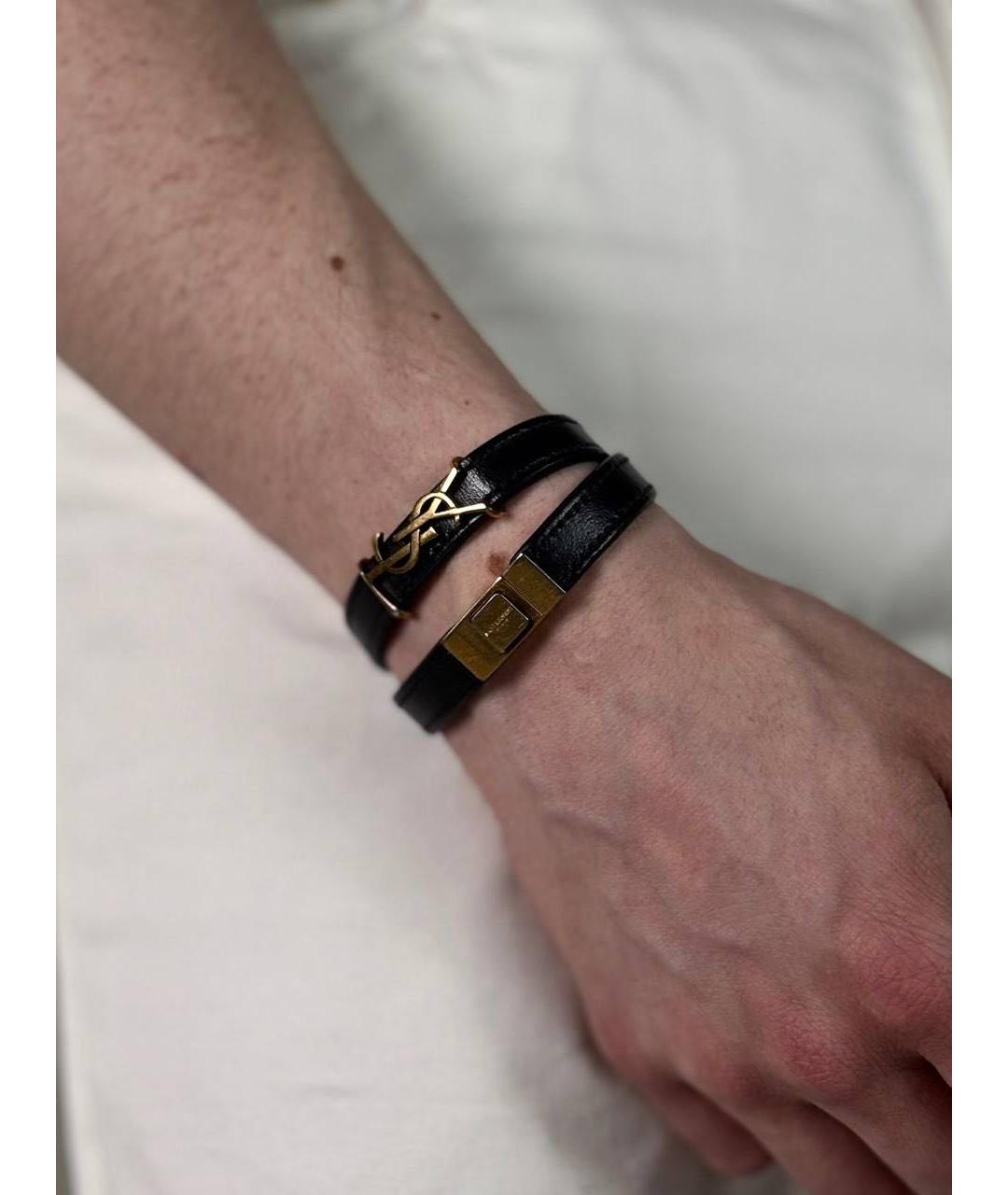 SAINT LAURENT Черный кожаный браслет, фото 2