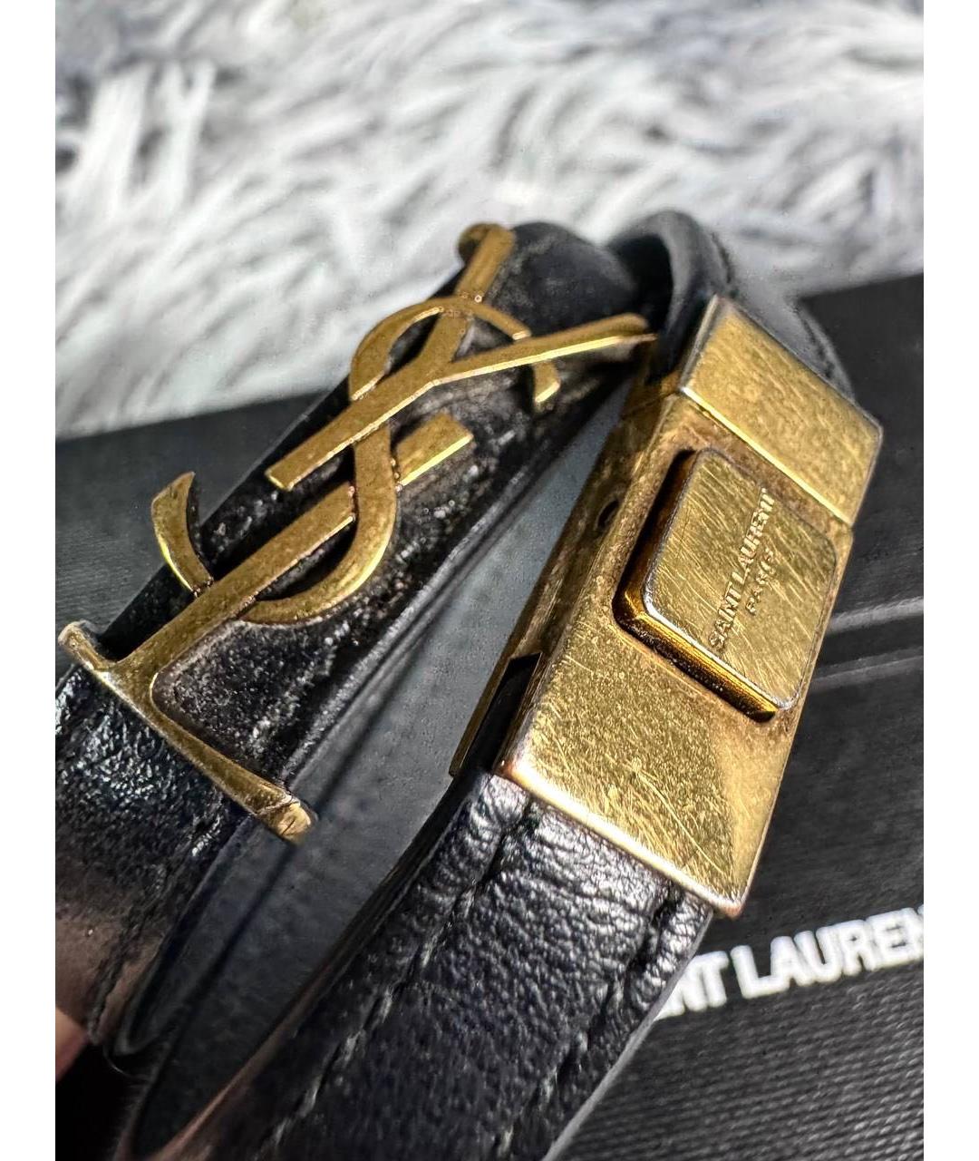 SAINT LAURENT Черный кожаный браслет, фото 3