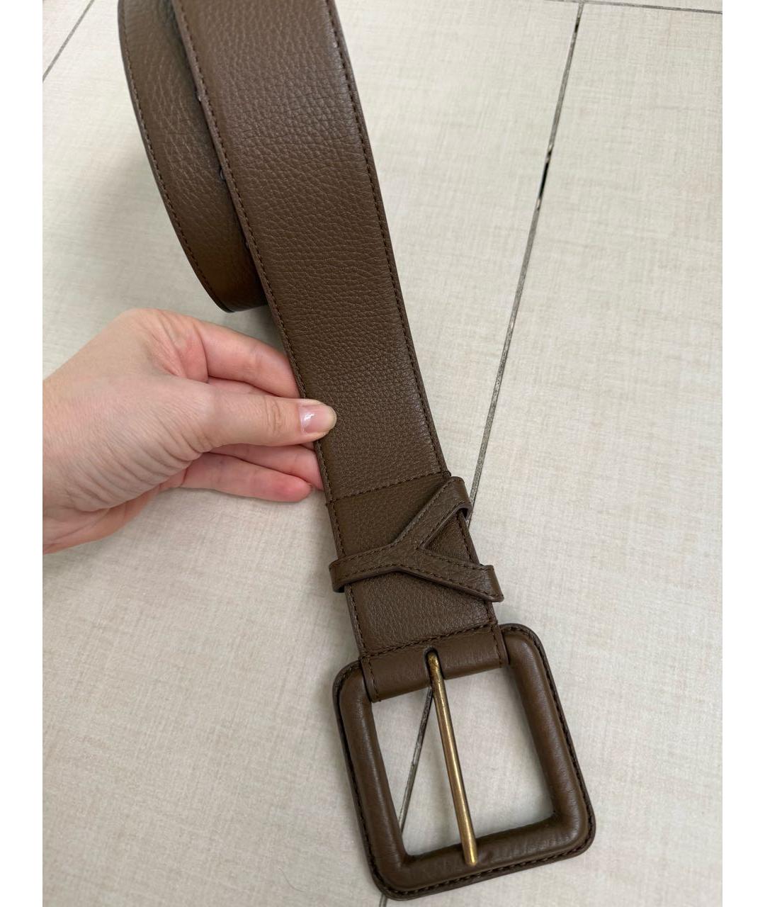 SAINT LAURENT Коричневый кожаный ремень, фото 2