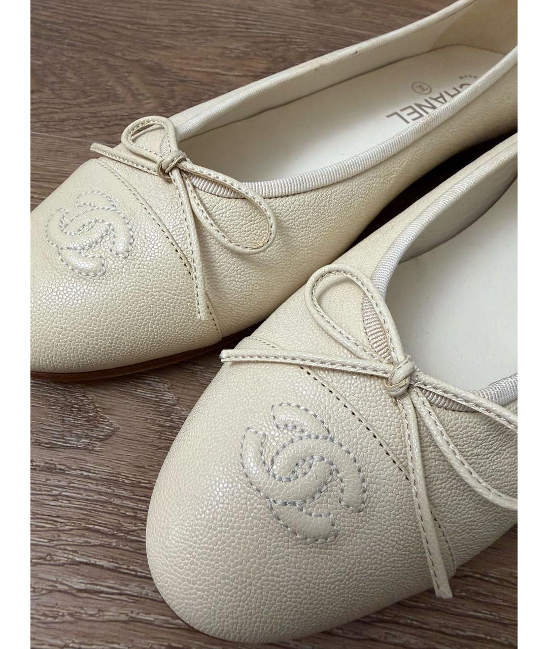 CHANEL Бежевые кожаные балетки, фото 7