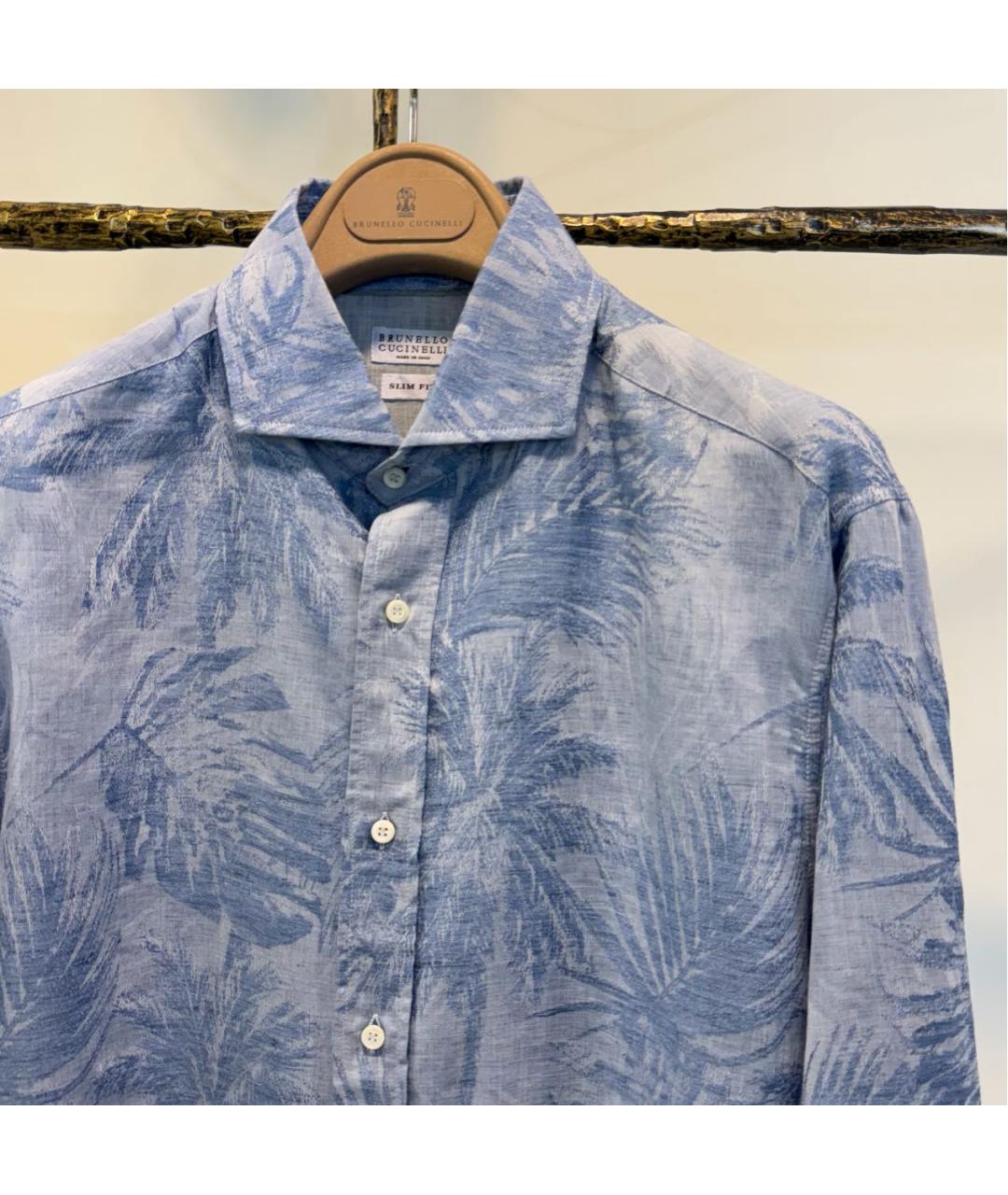 BRUNELLO CUCINELLI Голубая льняная кэжуал рубашка, фото 3