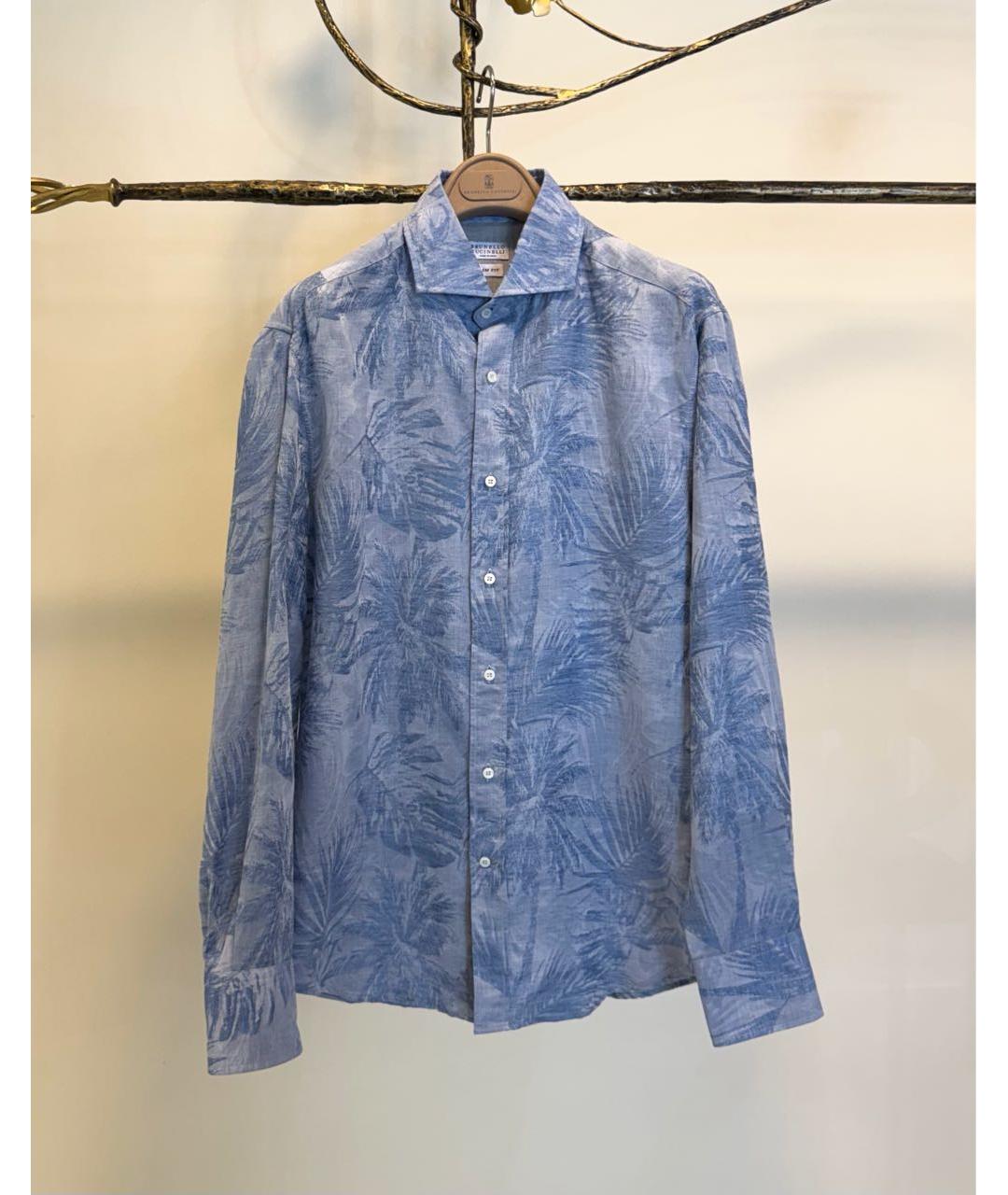 BRUNELLO CUCINELLI Голубая льняная кэжуал рубашка, фото 9