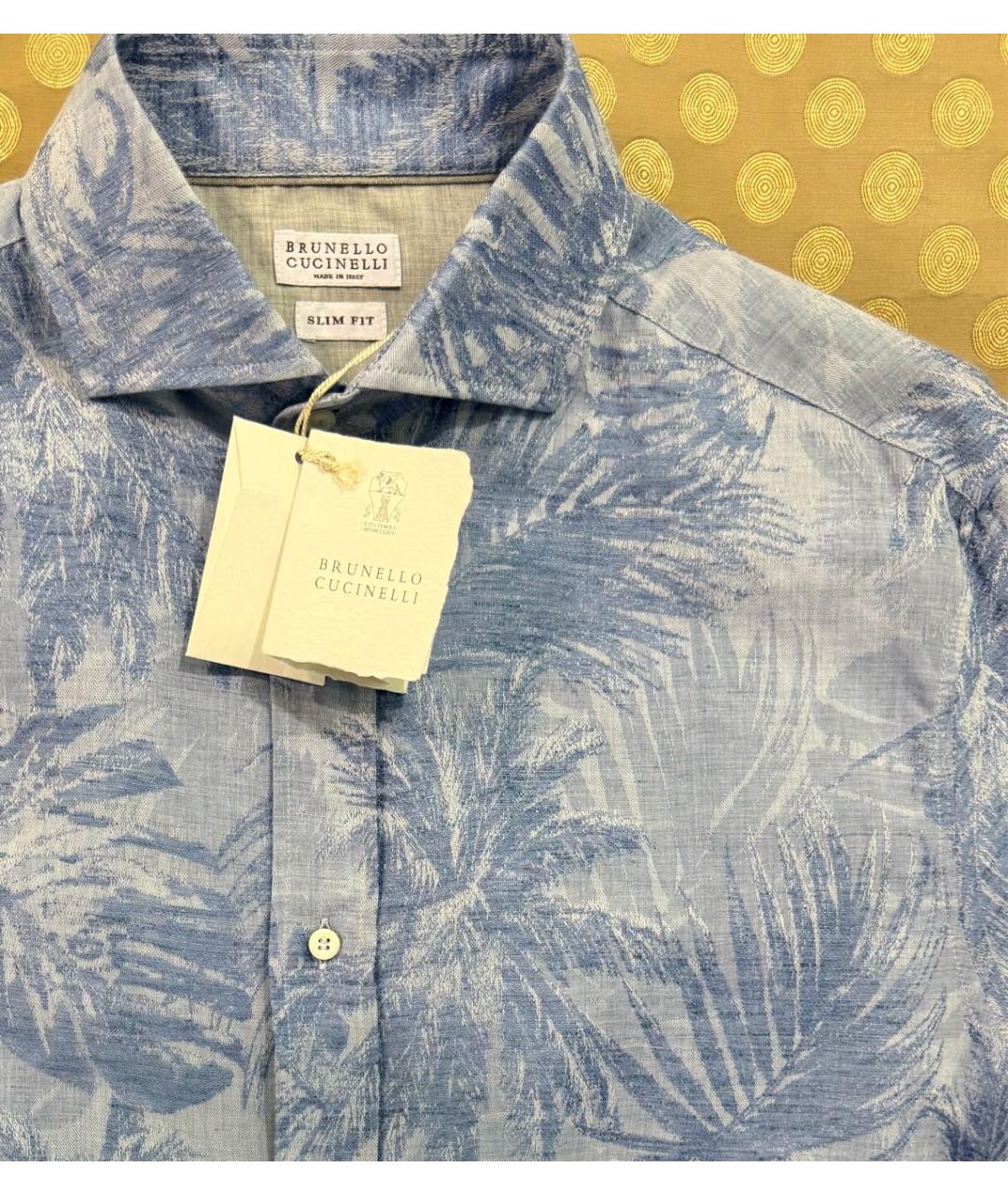 BRUNELLO CUCINELLI Голубая льняная кэжуал рубашка, фото 4