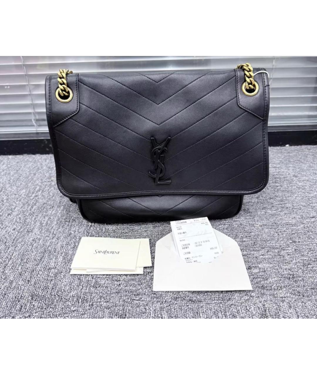 SAINT LAURENT Черная кожаная сумка через плечо, фото 4