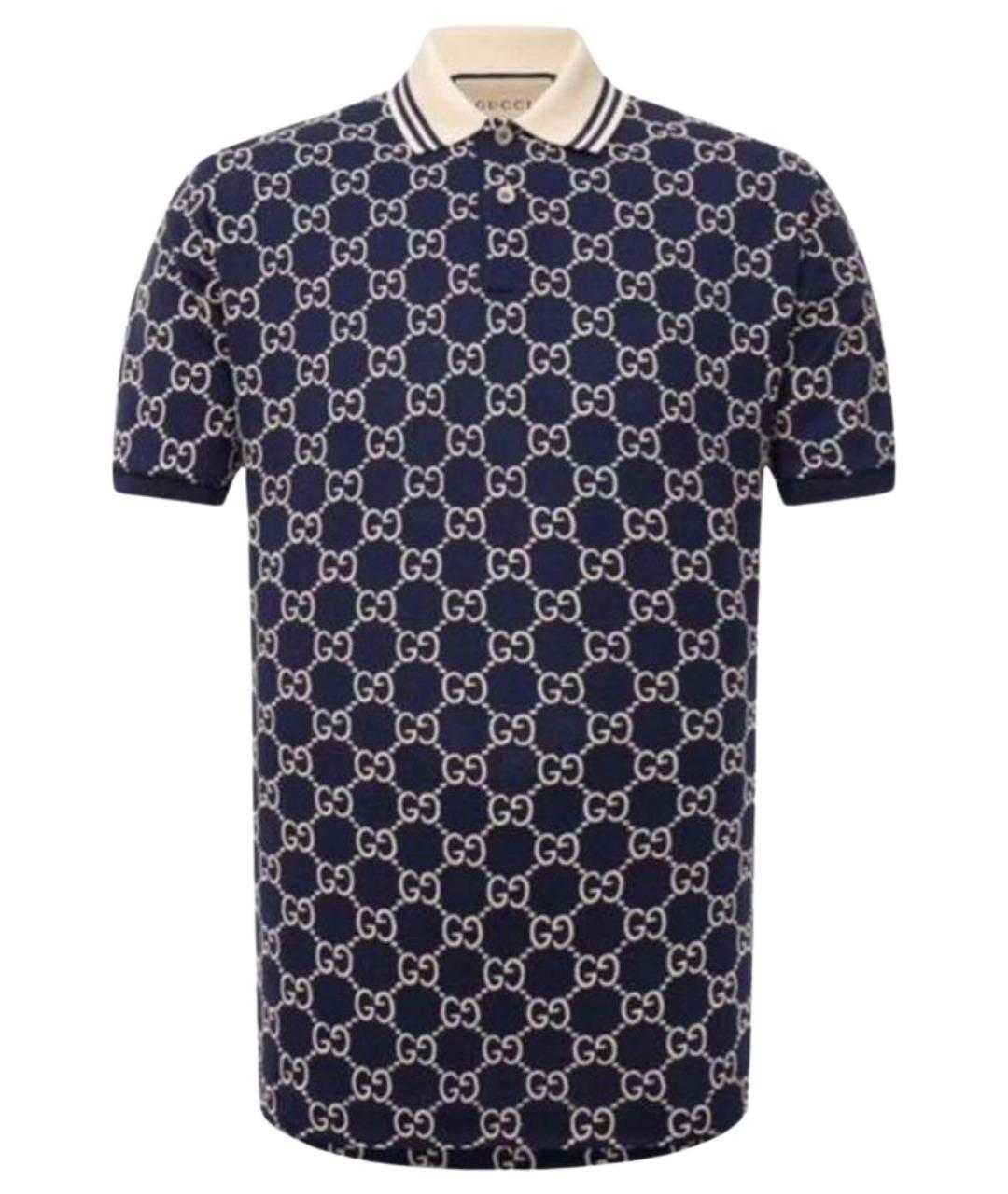 GUCCI Синее хлопко-эластановое поло с коротким рукавом, фото 1
