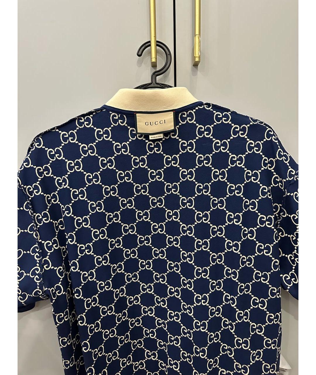 GUCCI Синее хлопко-эластановое поло с коротким рукавом, фото 3