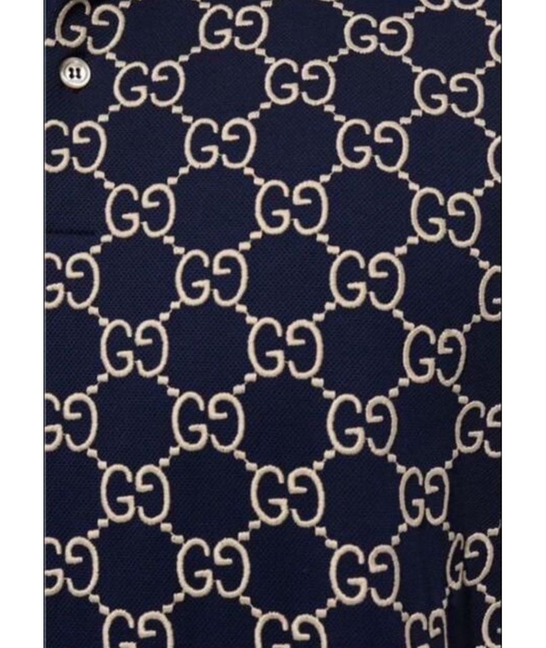 GUCCI Синее хлопко-эластановое поло с коротким рукавом, фото 4