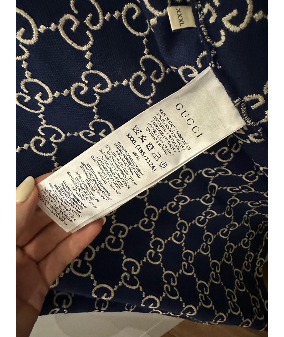 GUCCI Синее хлопко-эластановое поло с коротким рукавом, фото 5