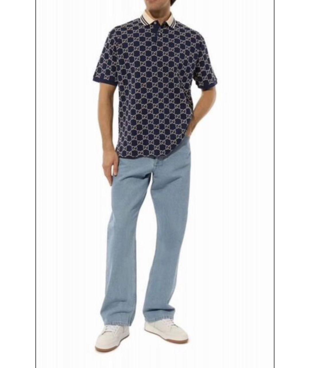 GUCCI Синее хлопко-эластановое поло с коротким рукавом, фото 8