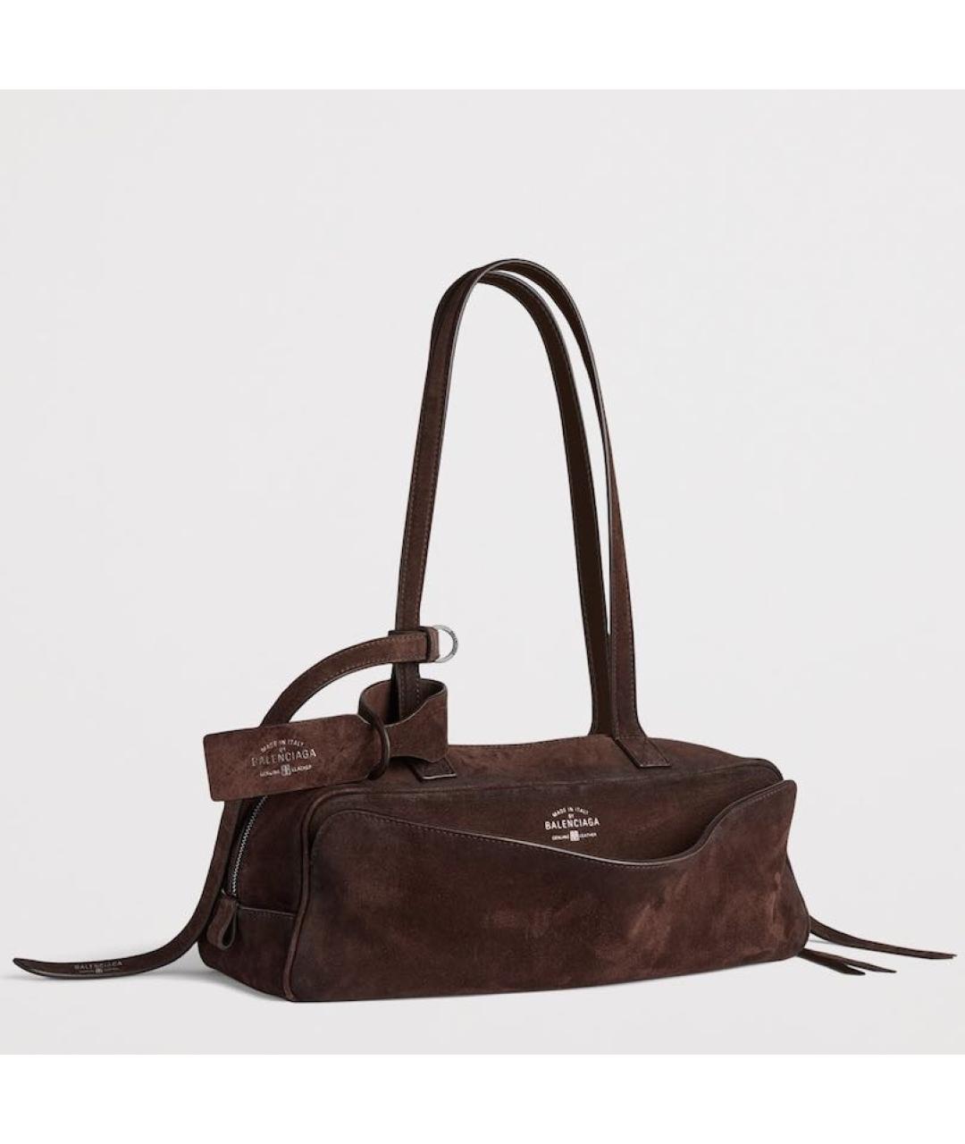 BALENCIAGA Коричневая замшевая сумка с короткими ручками, фото 7