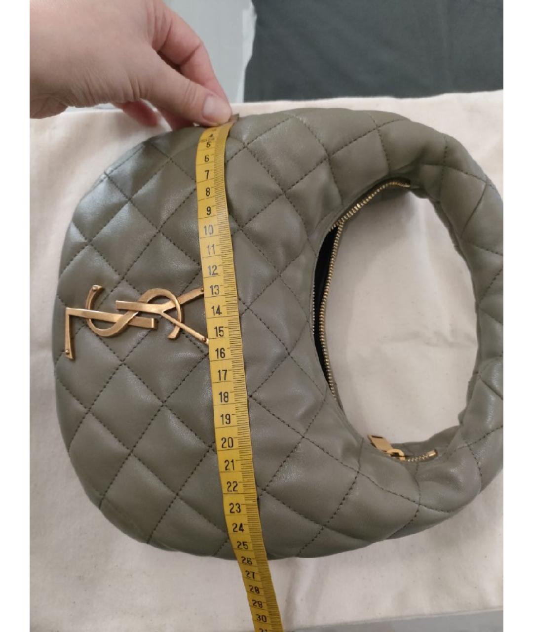 SAINT LAURENT Зеленая кожаная сумка с короткими ручками, фото 6