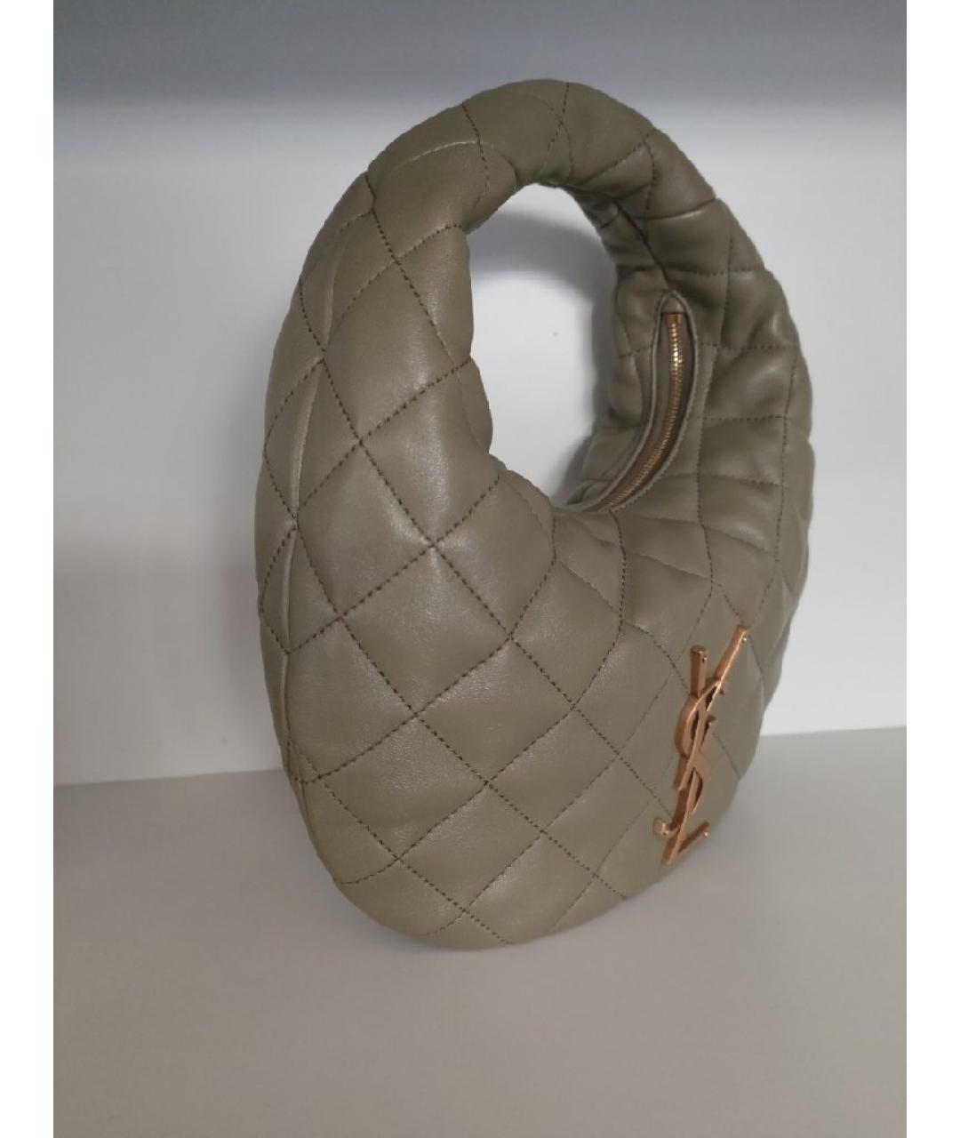 SAINT LAURENT Зеленая кожаная сумка с короткими ручками, фото 2