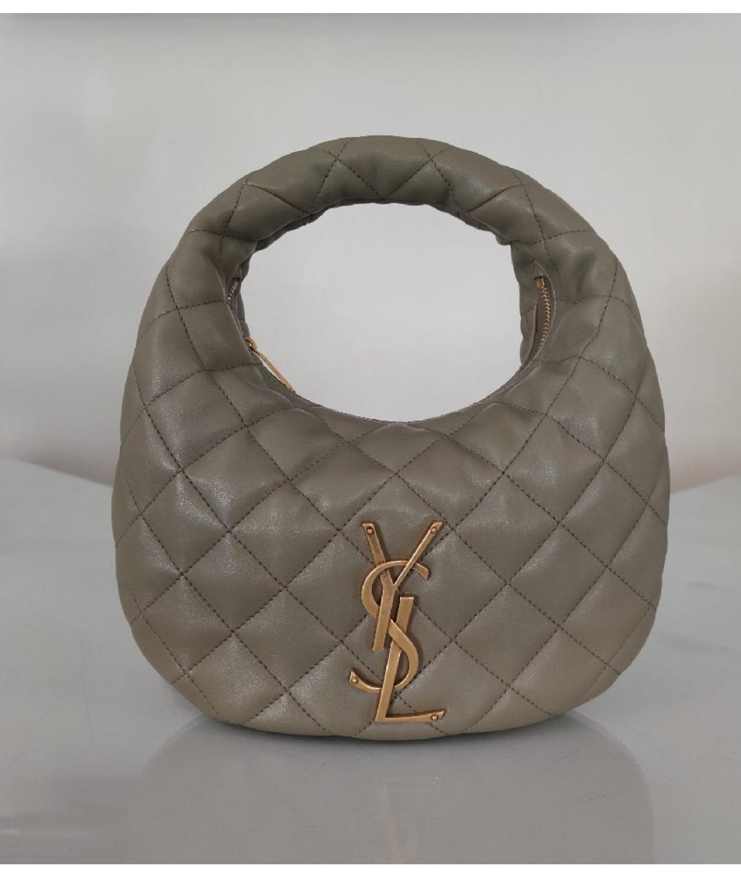 SAINT LAURENT Зеленая кожаная сумка с короткими ручками, фото 7