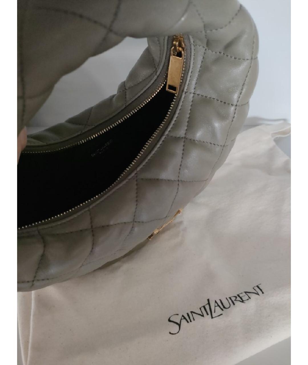 SAINT LAURENT Зеленая кожаная сумка с короткими ручками, фото 4