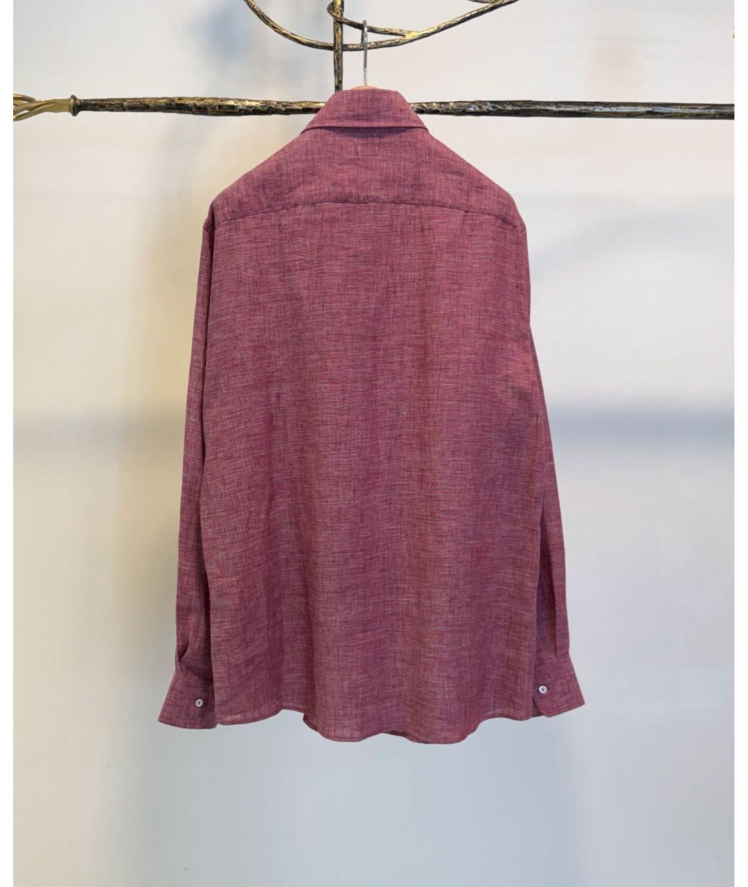 BRUNELLO CUCINELLI Бордовая льняная кэжуал рубашка, фото 2