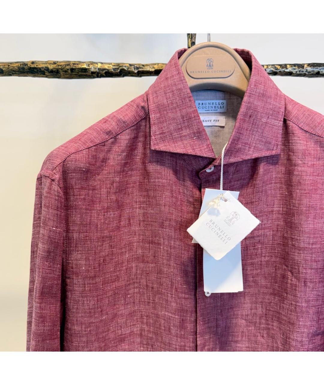 BRUNELLO CUCINELLI Бордовая льняная кэжуал рубашка, фото 3