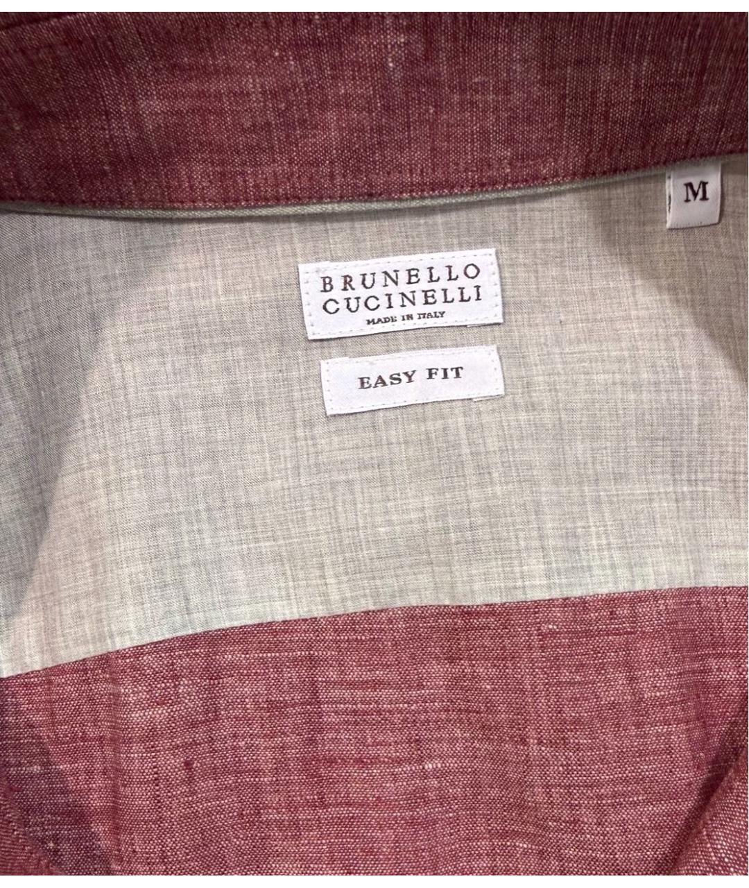 BRUNELLO CUCINELLI Бордовая льняная кэжуал рубашка, фото 4
