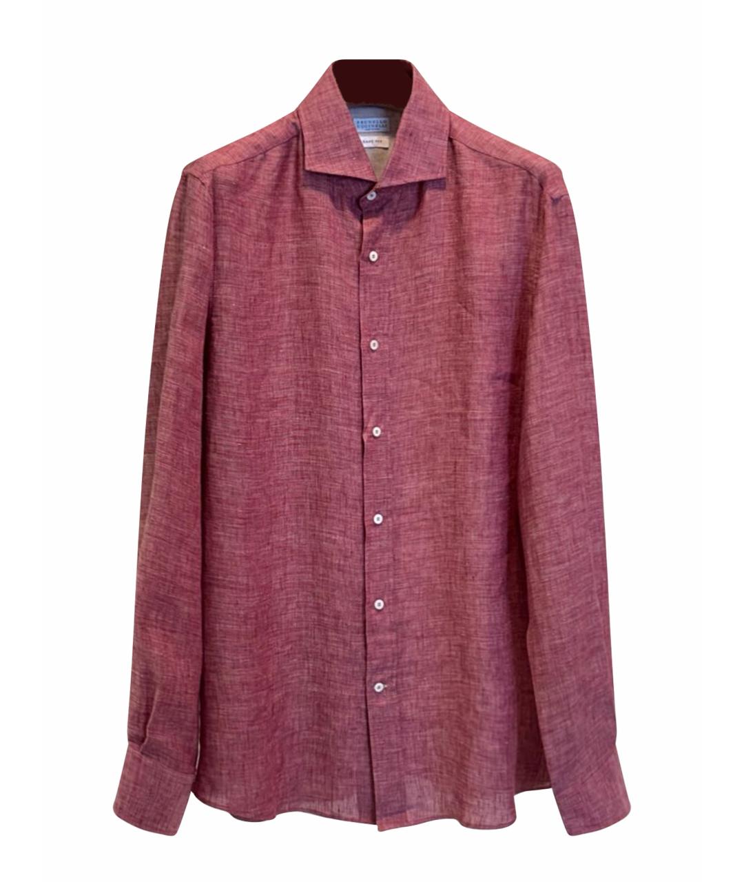 BRUNELLO CUCINELLI Бордовая льняная кэжуал рубашка, фото 1