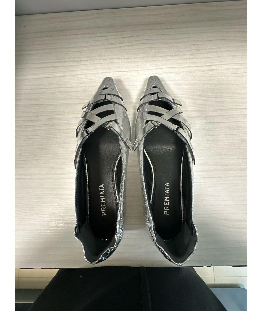 PREMIATA Серебряные кожаные лодочки на низком каблуке, фото 3