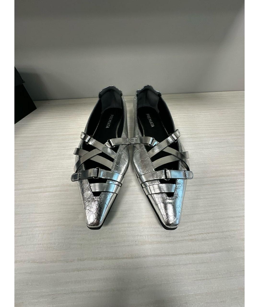 PREMIATA Серебряные кожаные лодочки на низком каблуке, фото 2