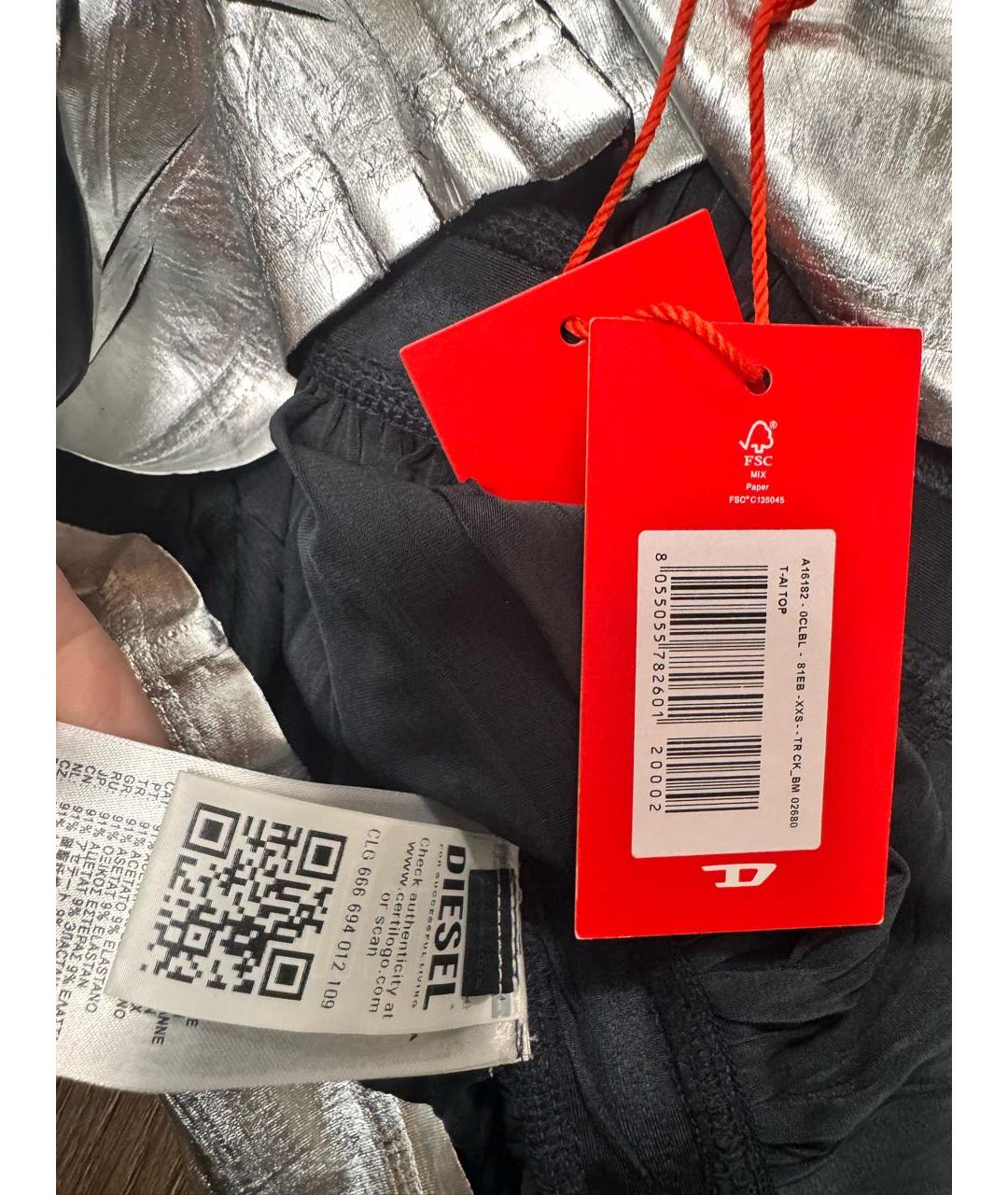 DIESEL Серебряная хлопко-эластановая футболка, фото 6