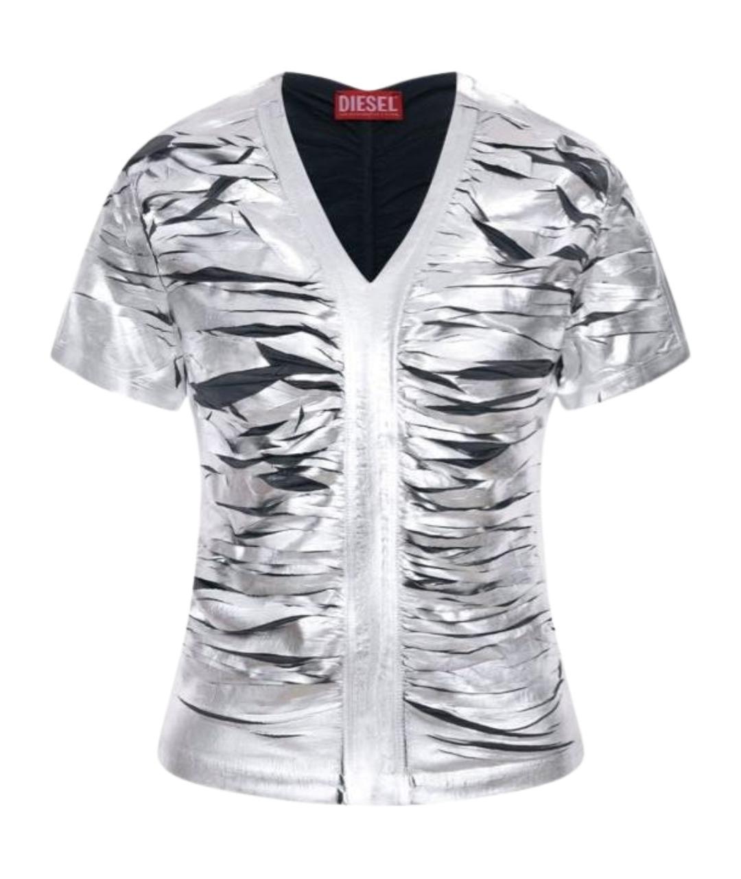 DIESEL Серебряная хлопко-эластановая футболка, фото 1