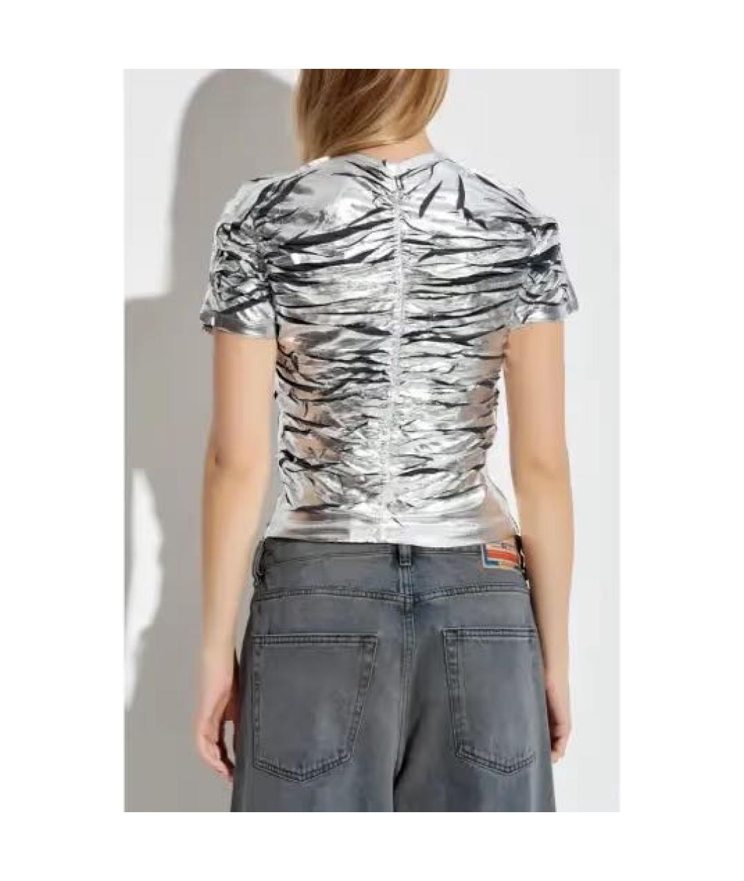 DIESEL Серебряная хлопко-эластановая футболка, фото 3