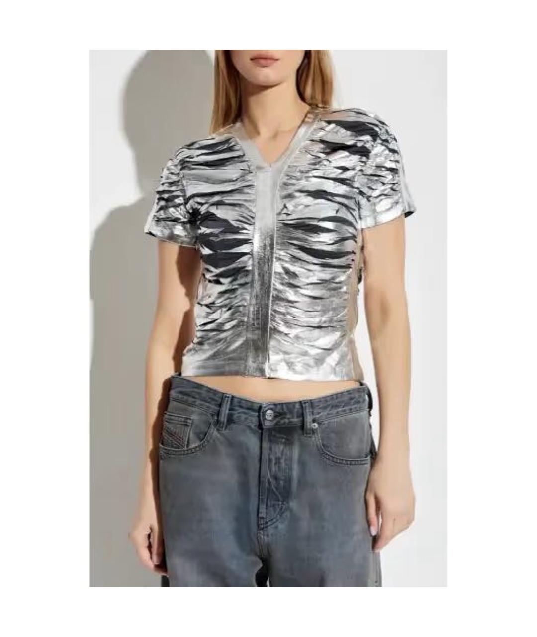 DIESEL Серебряная хлопко-эластановая футболка, фото 2
