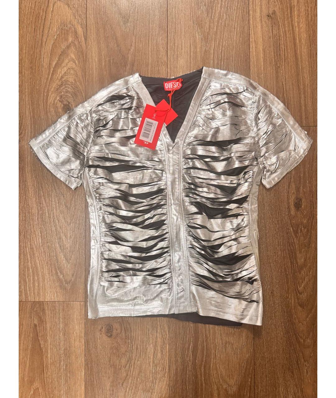 DIESEL Серебряная хлопко-эластановая футболка, фото 5