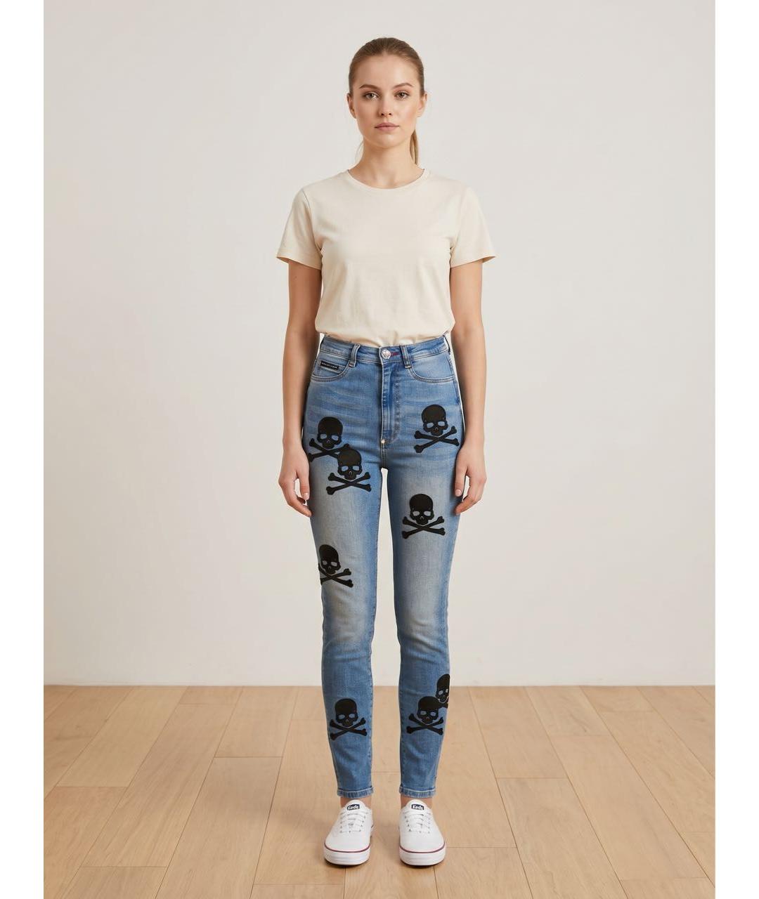 PHILIPP PLEIN Синие хлопко-эластановые джинсы слим, фото 5