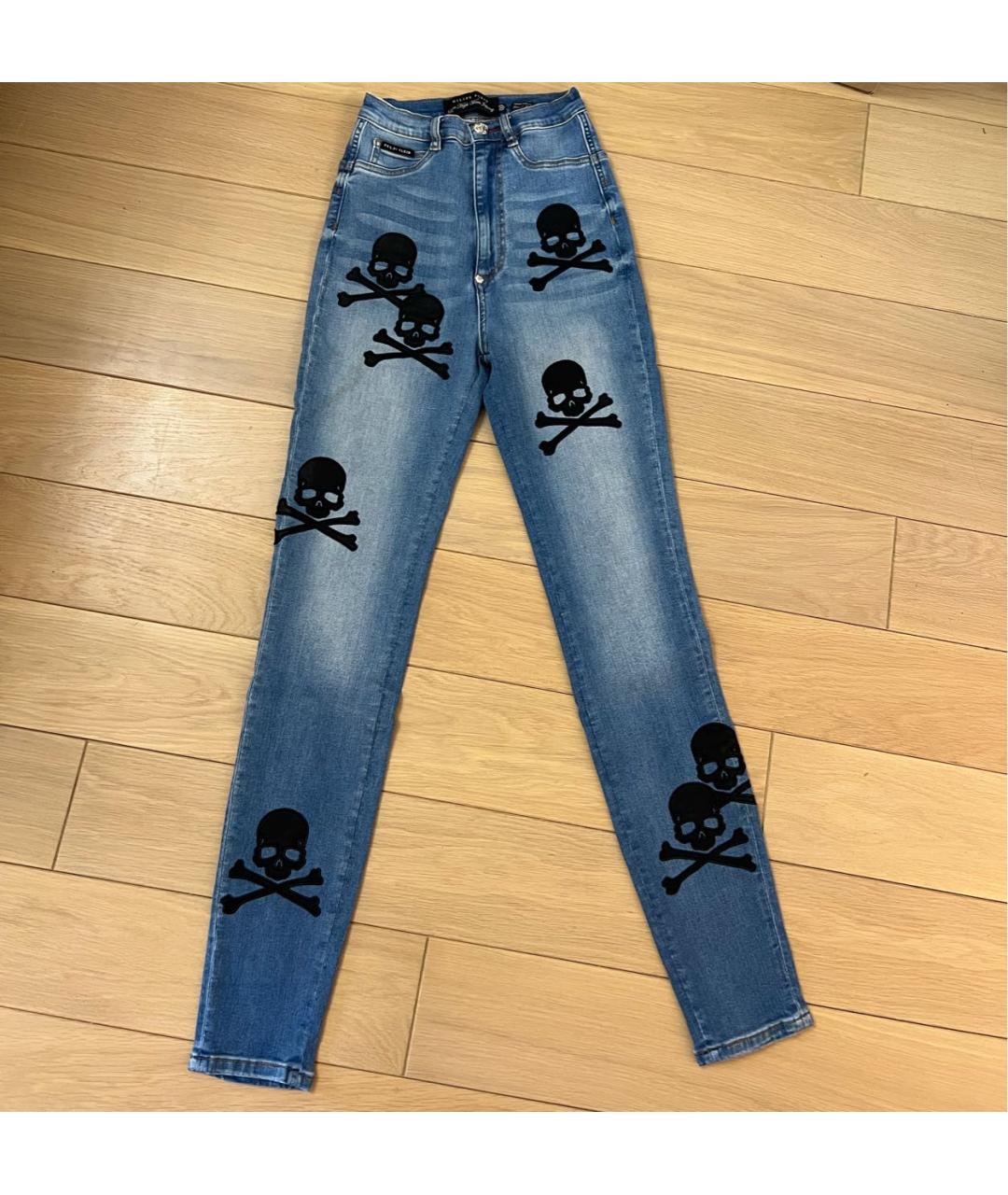 PHILIPP PLEIN Синие хлопко-эластановые джинсы слим, фото 7