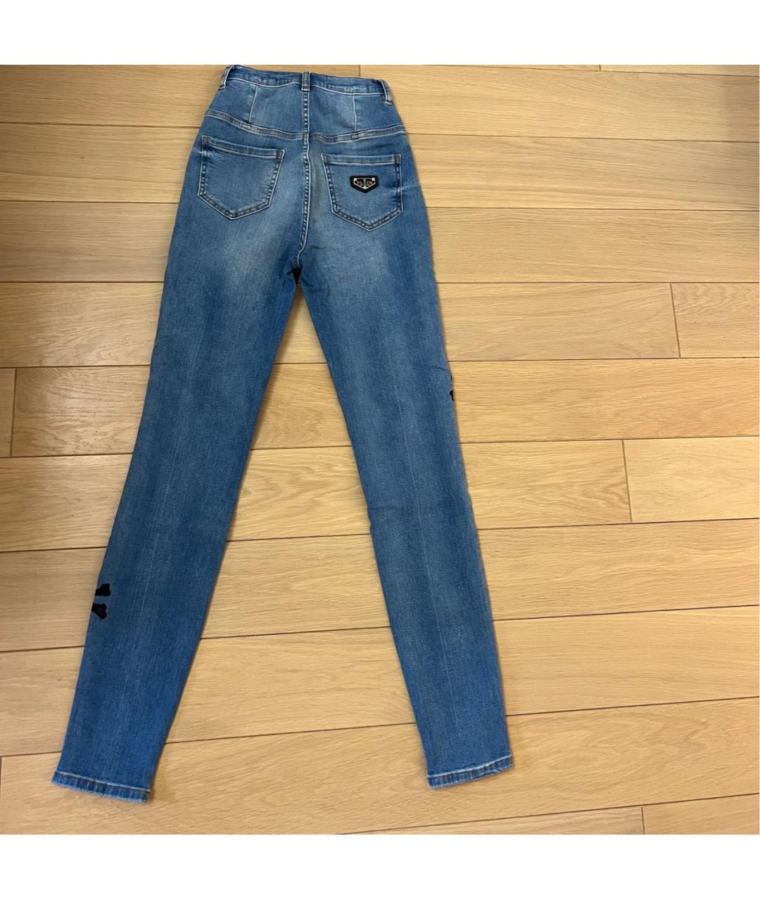 PHILIPP PLEIN Синие хлопко-эластановые джинсы слим, фото 2