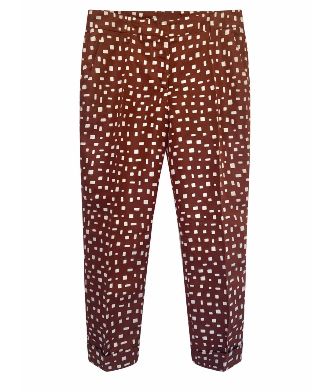 PRADA Коричневые шелковые прямые брюки, фото 1