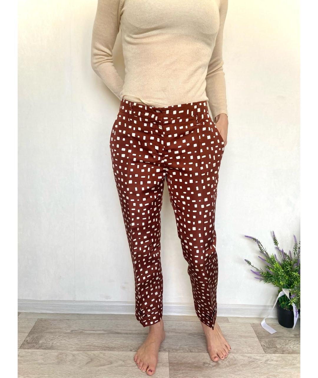 PRADA Коричневые шелковые прямые брюки, фото 2