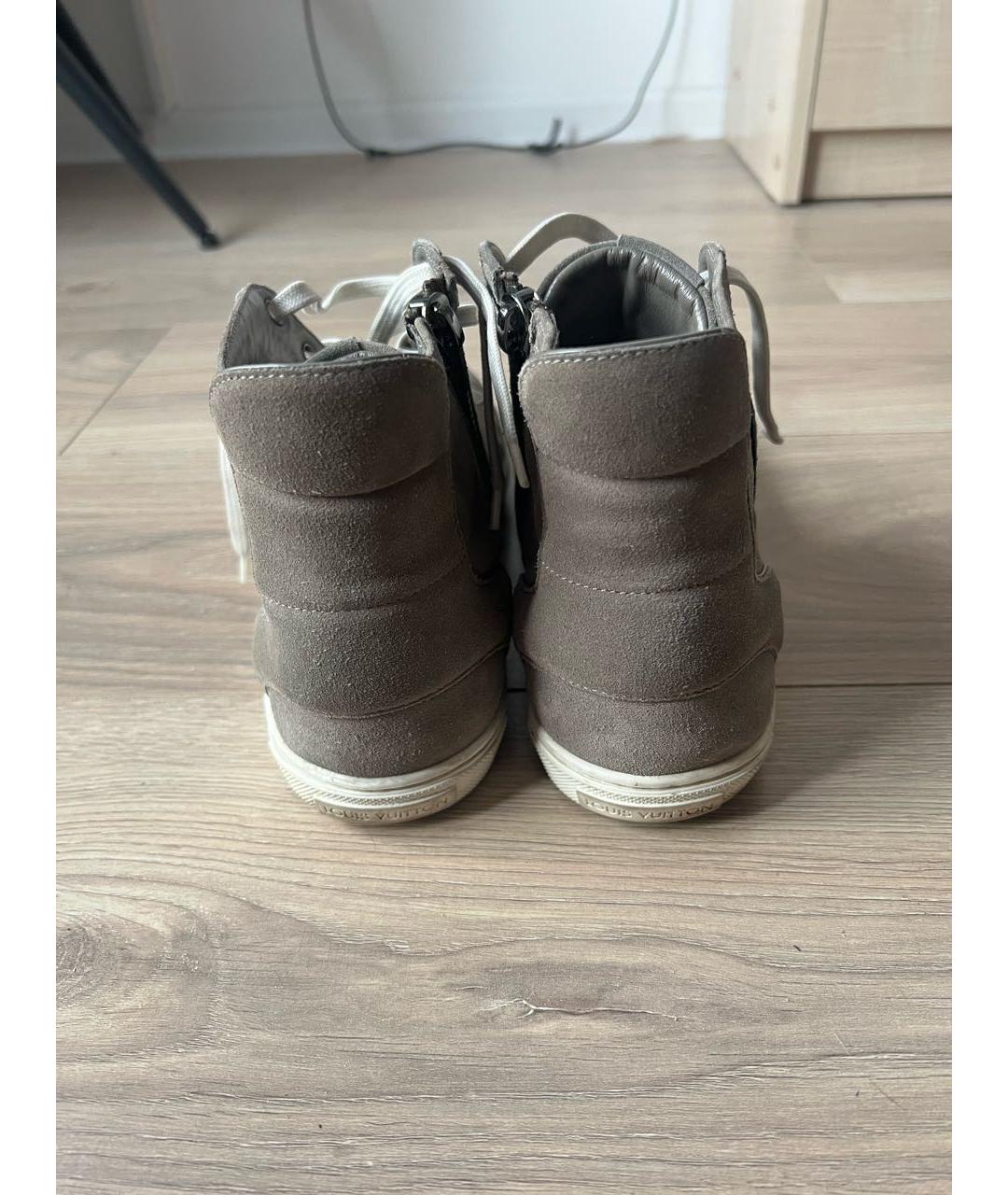 LOUIS VUITTON Бежевые замшевые высокие кроссовки / кеды, фото 4