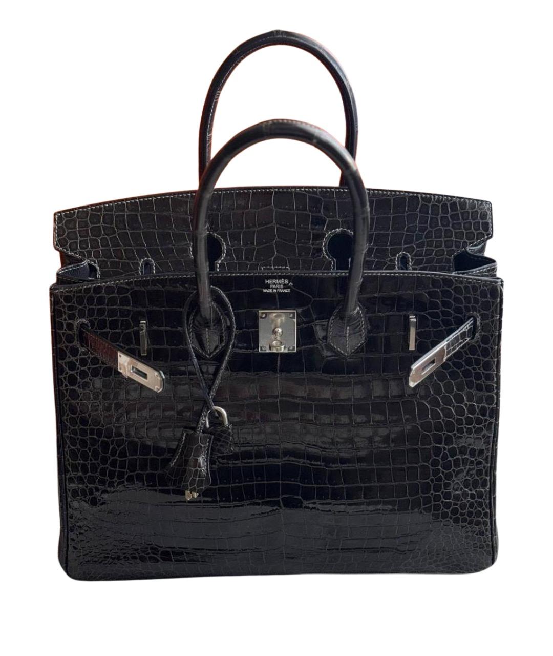 HERMES Черная сумка с короткими ручками из лакированной кожи, фото 1