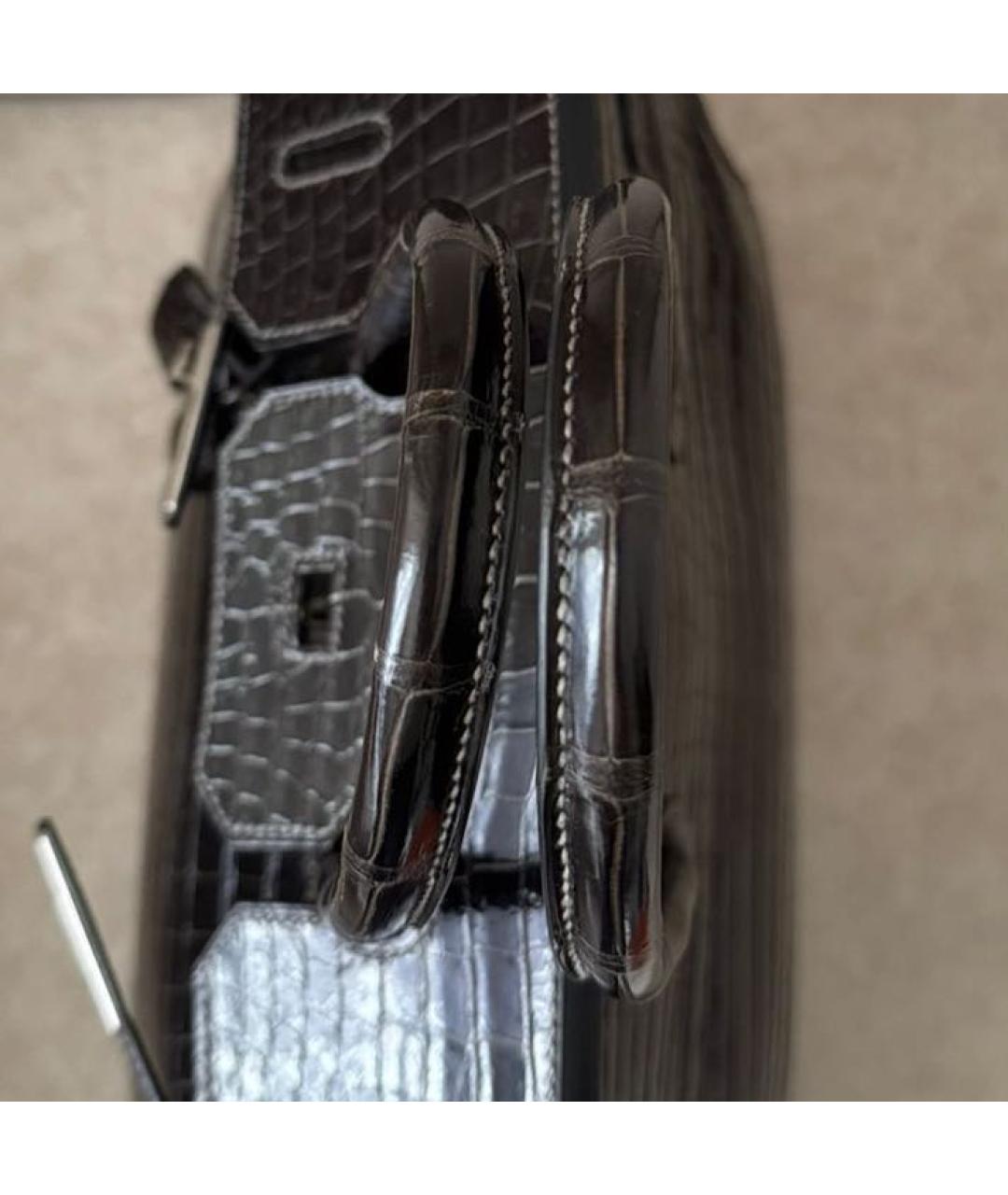 HERMES Черная сумка с короткими ручками из лакированной кожи, фото 7