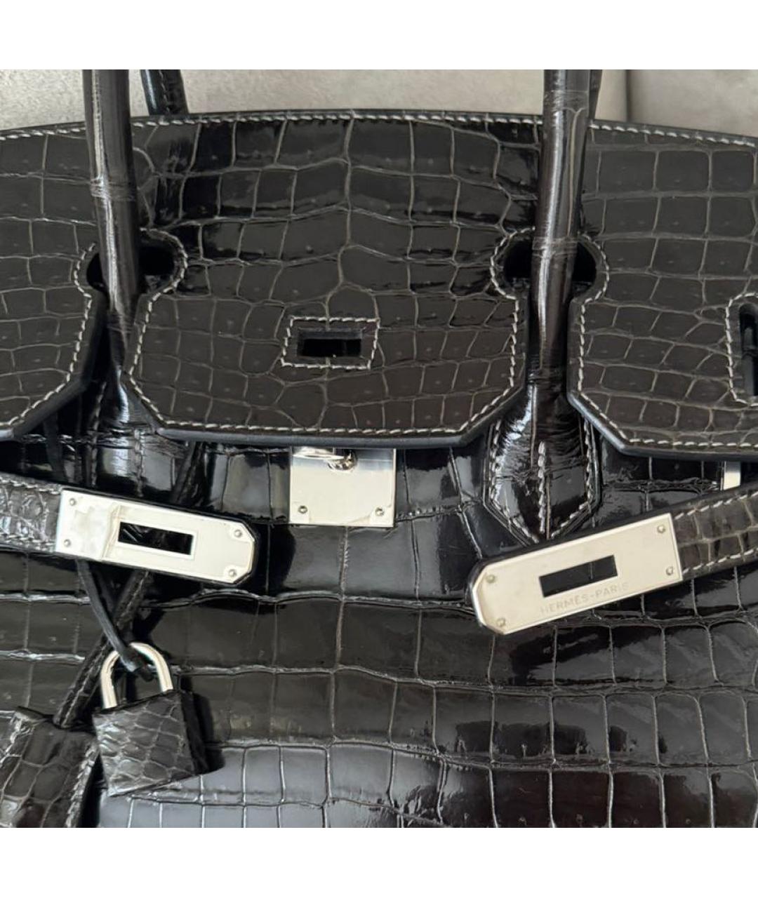 HERMES Черная сумка с короткими ручками из лакированной кожи, фото 5