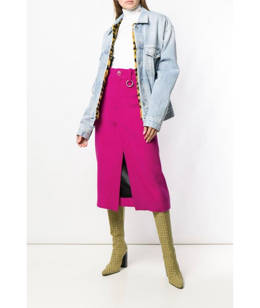 BALENCIAGA Фуксия шерстяная юбка миди, фото 3