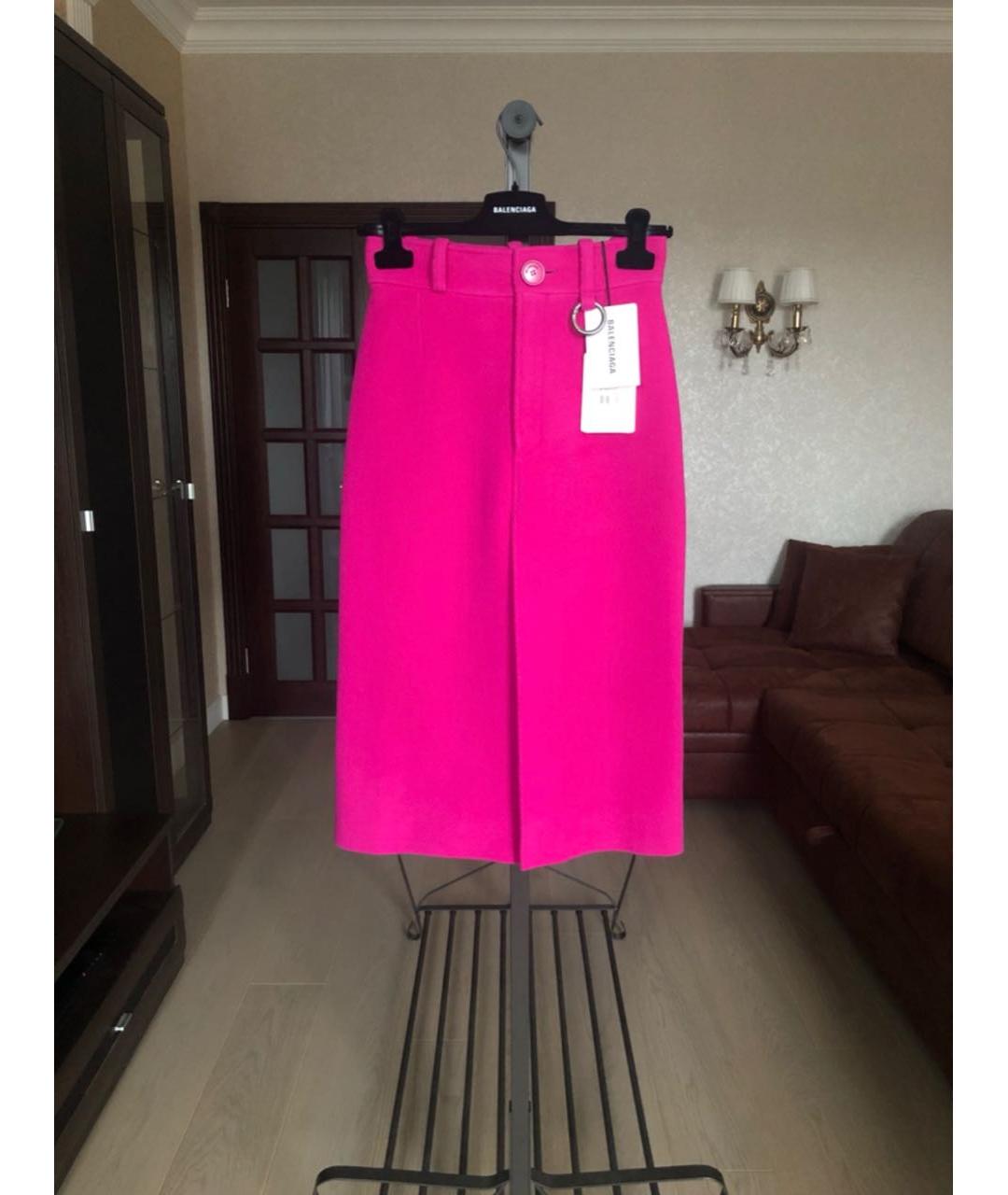 BALENCIAGA Фуксия шерстяная юбка миди, фото 7