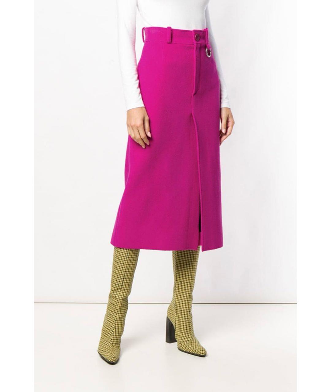 BALENCIAGA Фуксия шерстяная юбка миди, фото 4